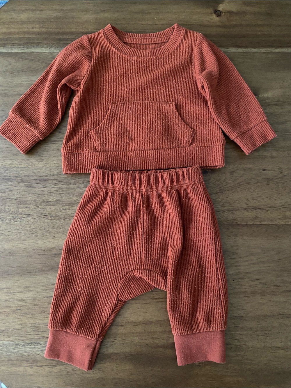 Rust Waffle Knit Baby Two-Piece Set